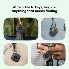 Life360 Tile close-up of button and texture, clear press feedback and durability benefit