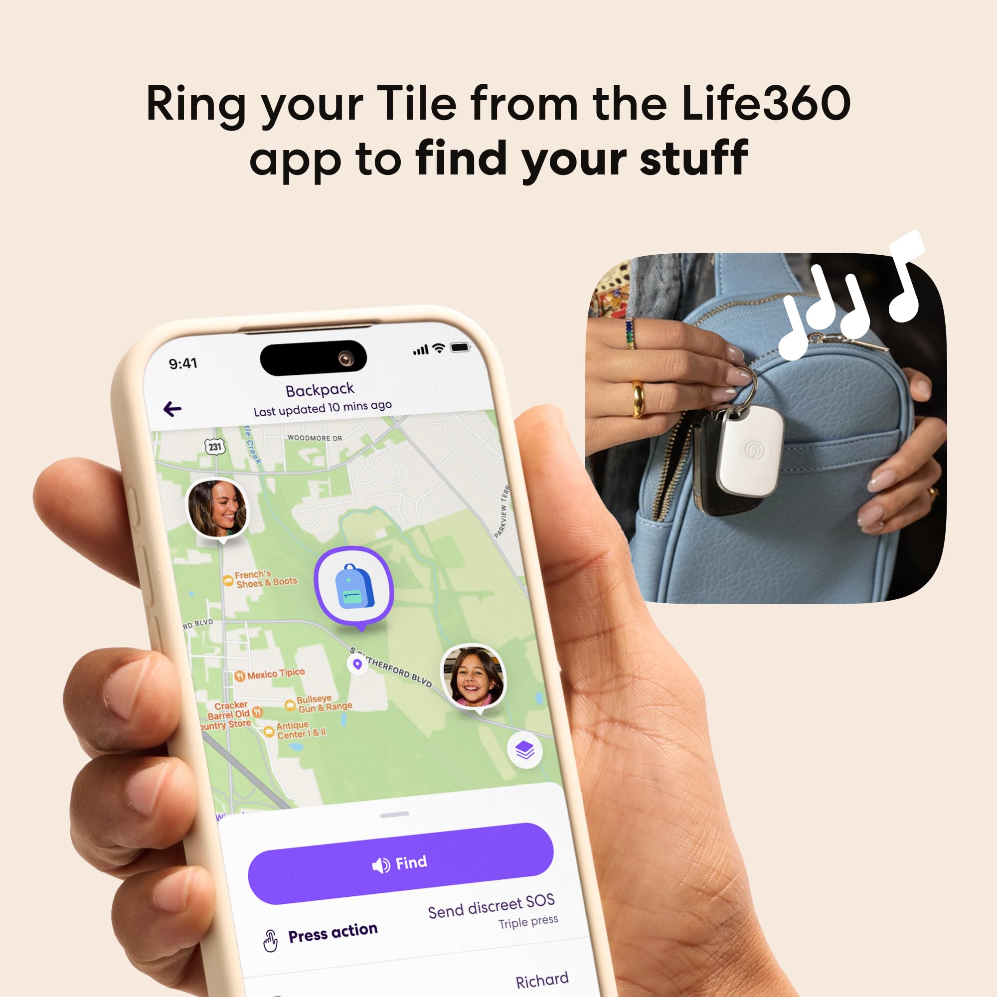 Life360 Tile Pro attached to keys demonstrating quick item recovery