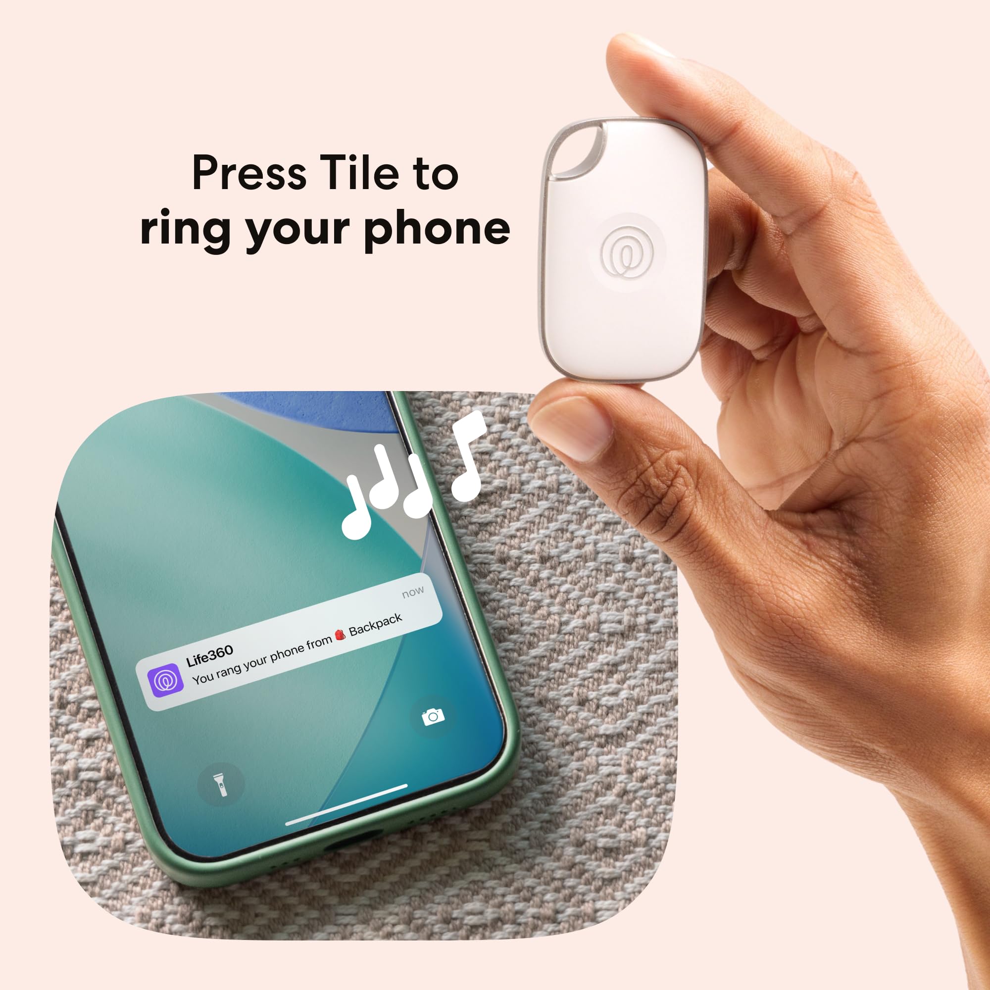 Life360 Tile Pro ringing in Life360 app showing visible location update
