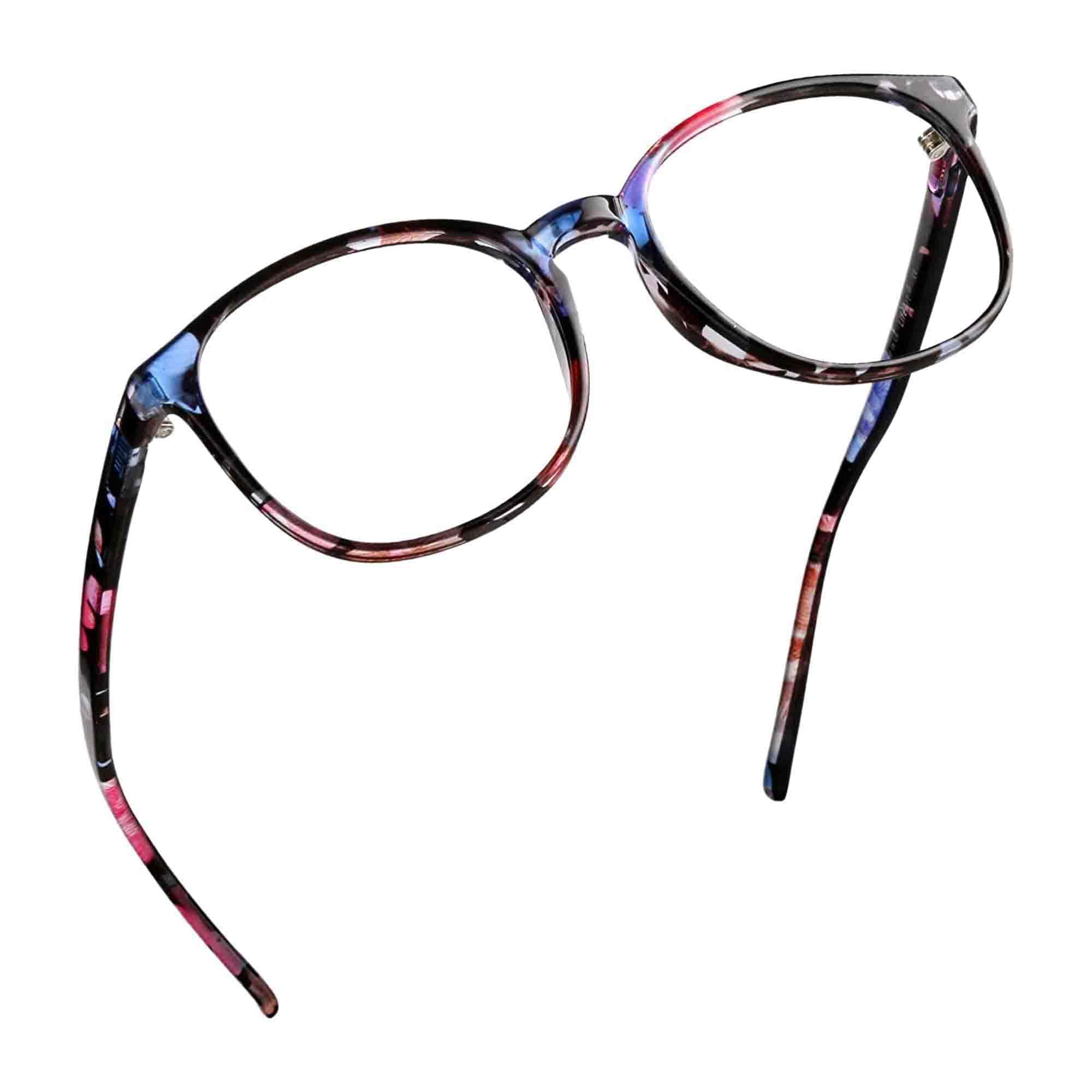 LifeArt front view floral round glasses showing frame style and improved screen comfort