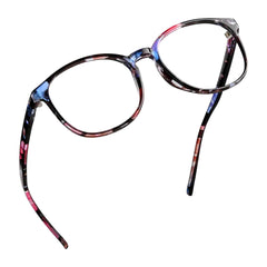 LifeArt front view floral round glasses showing frame style and improved screen comfort