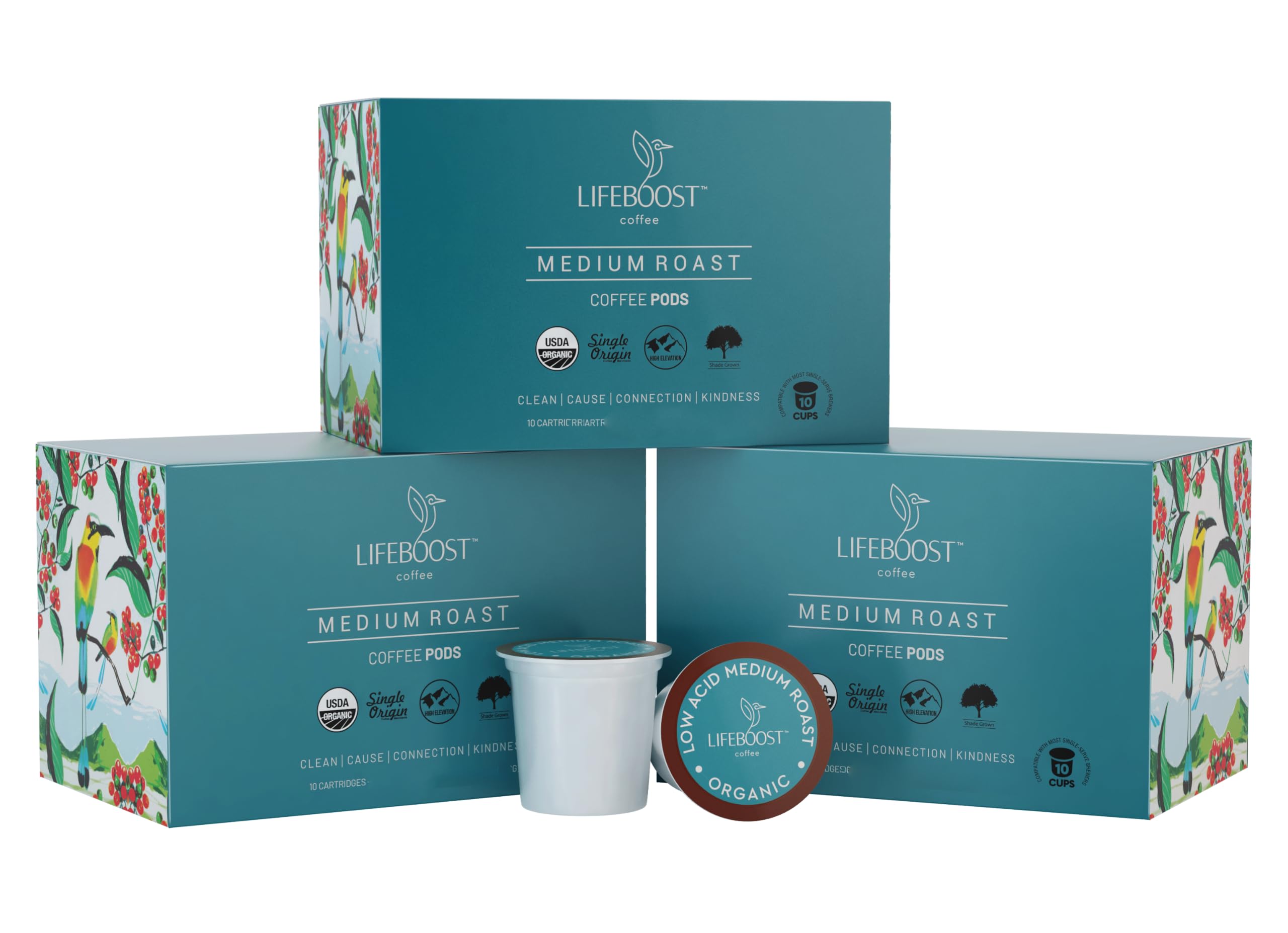 Lifeboost brewed cup on breakfast table showing smooth low-acid tasting sip