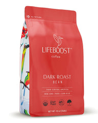 Lifeboost front packaging showing organic dark roast and 12oz freshness benefit