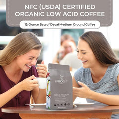 Brewed cup of Lifeboost decaf coffee in a mug delivering smooth flavor