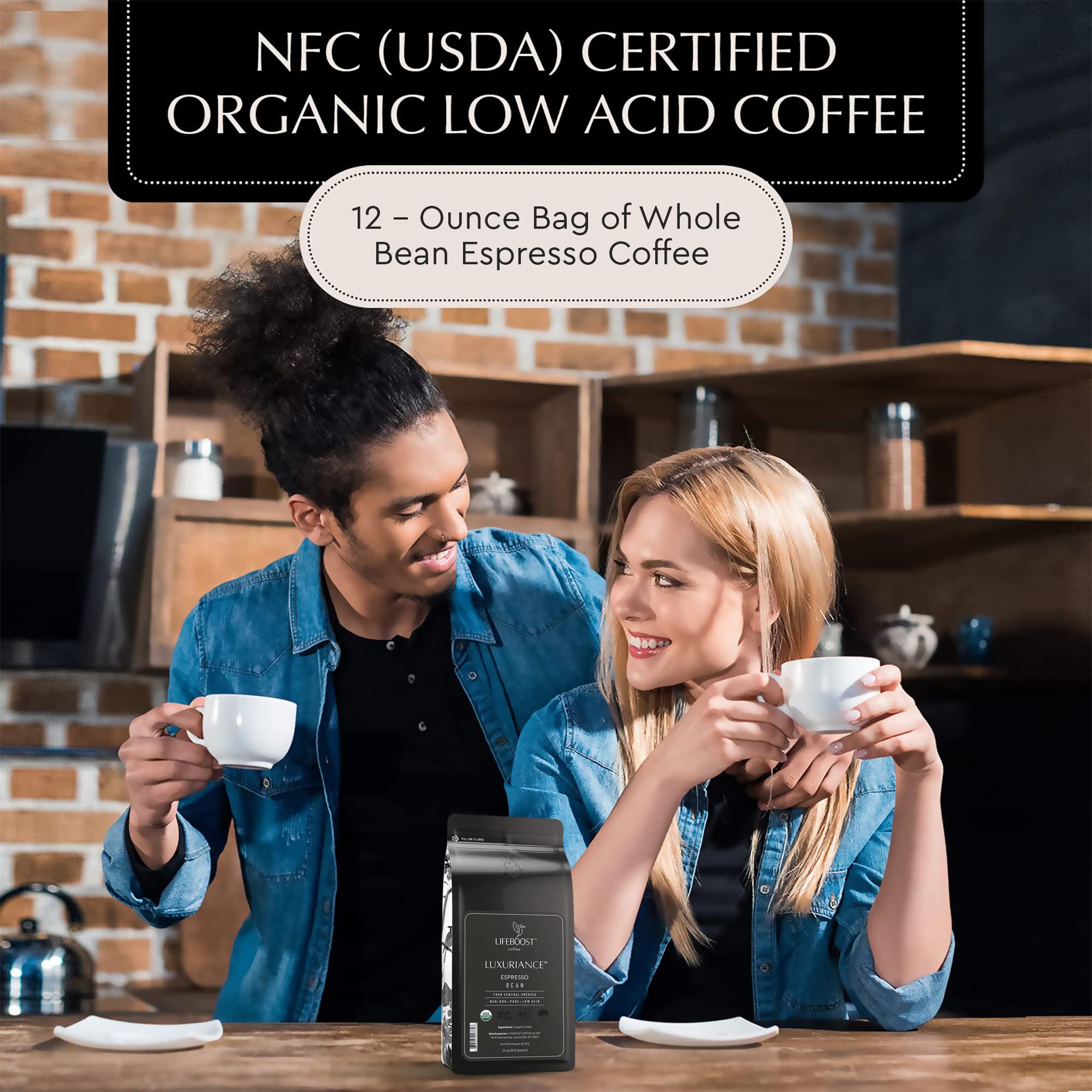Lifeboost roast and certification label detail showing USDA Organic and testing benefit