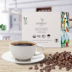 Lifeboost K-Cup seated in brewer demonstrating easy one-touch brewing convenience
