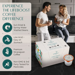 LIFEBOOST close-up of individual K-Cup pod highlighting precise portioning benefit