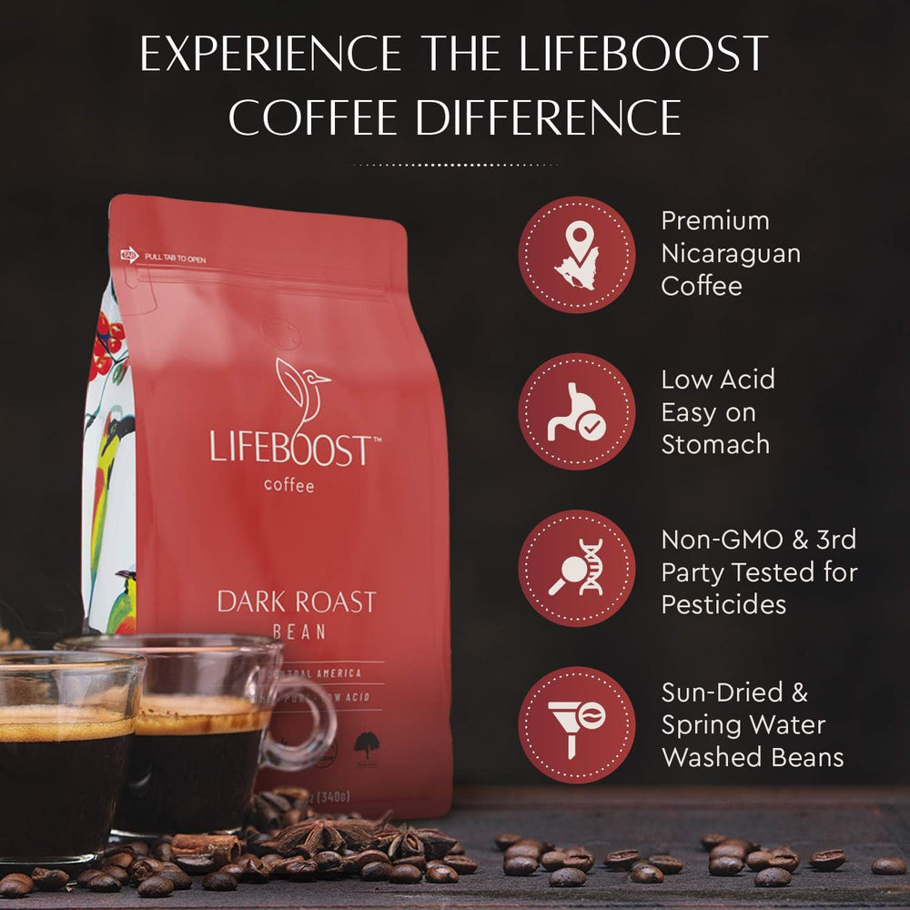 Lifeboost bag on breakfast table depicting morning ritual and smooth coffee enjoyment