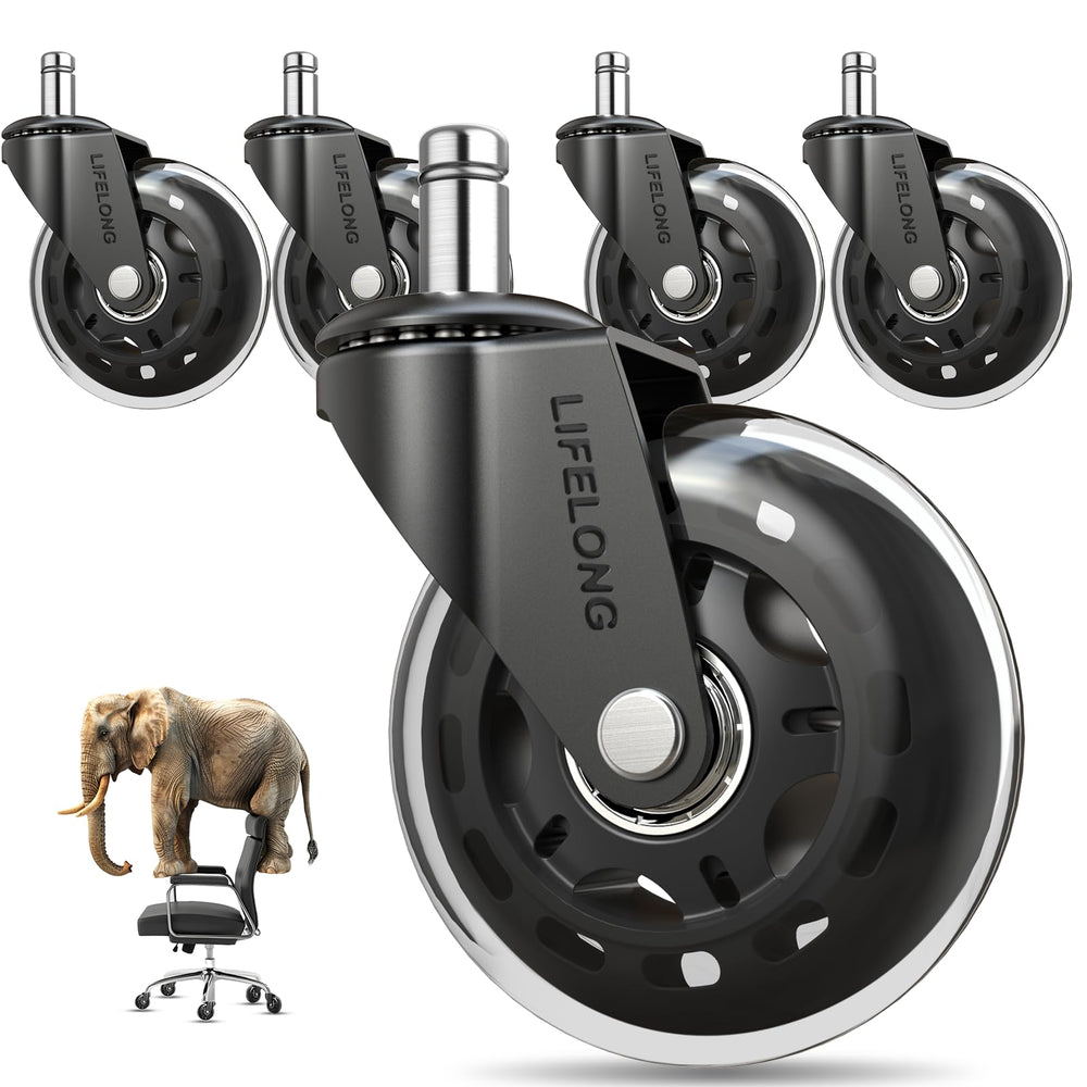 Lifelong front view of five-pack casters showing durable build and compact packaging benefit