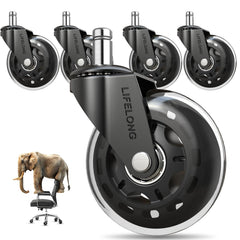 Lifelong front view of five-pack casters showing durable build and compact packaging benefit