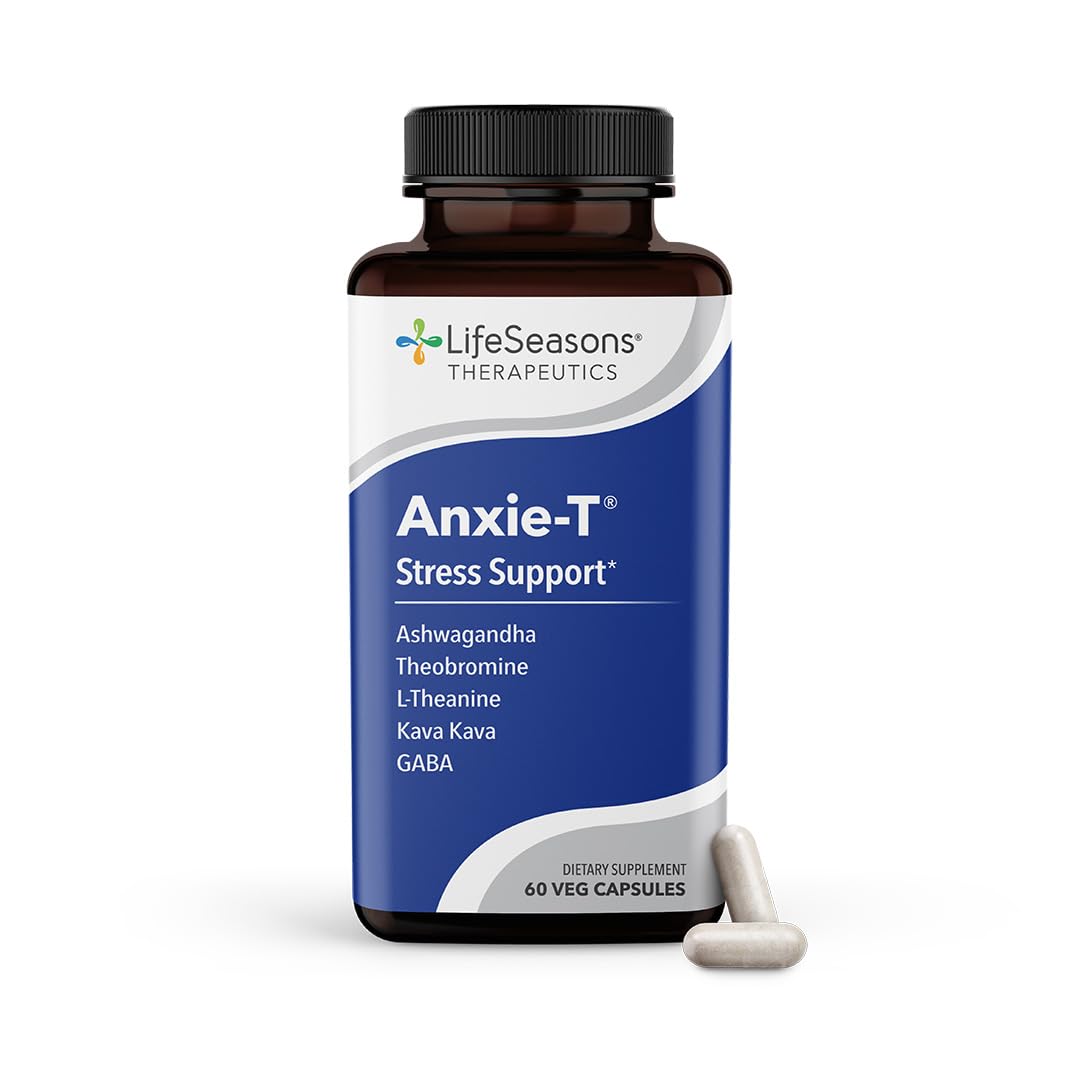 LifeSeasons Anxie-T front bottle showing label and 60 capsules benefit calm focus