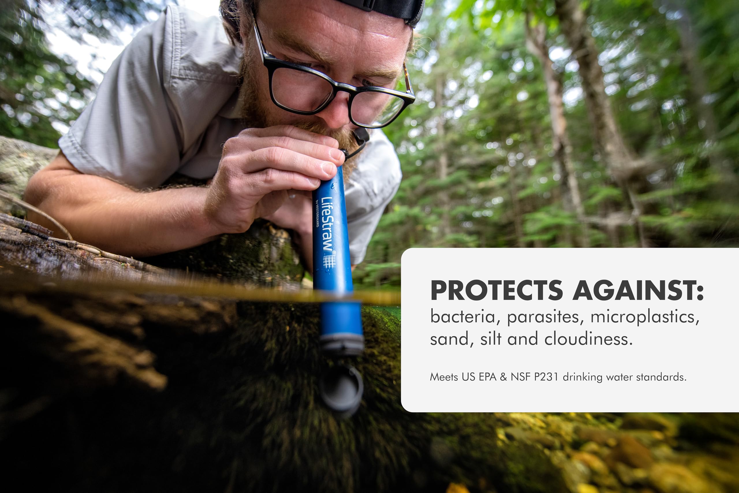 Detail of LifeStraw cap and mouthpiece showing durable construction benefit