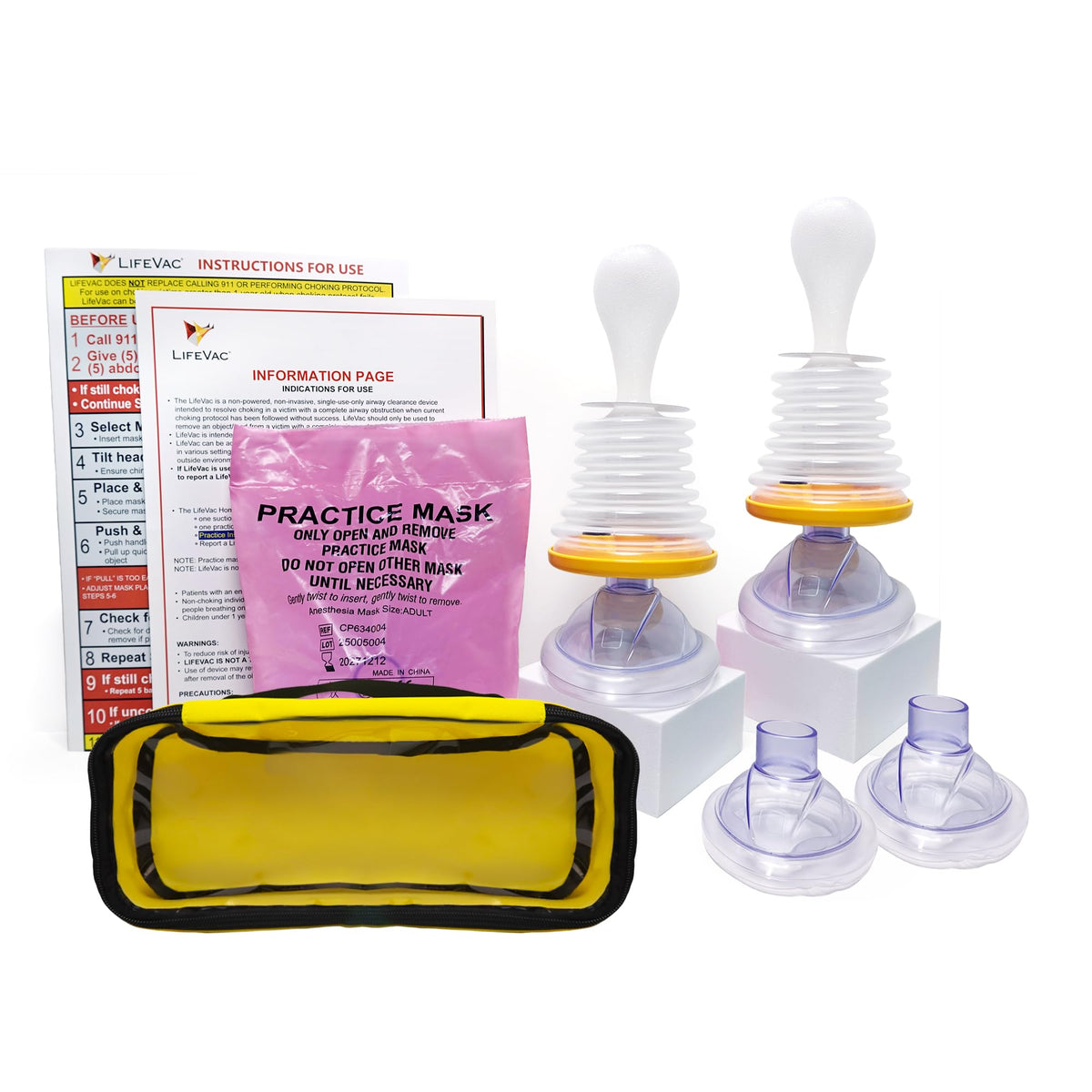 LifeVac home kit packaging showing device and masks for quick access benefit