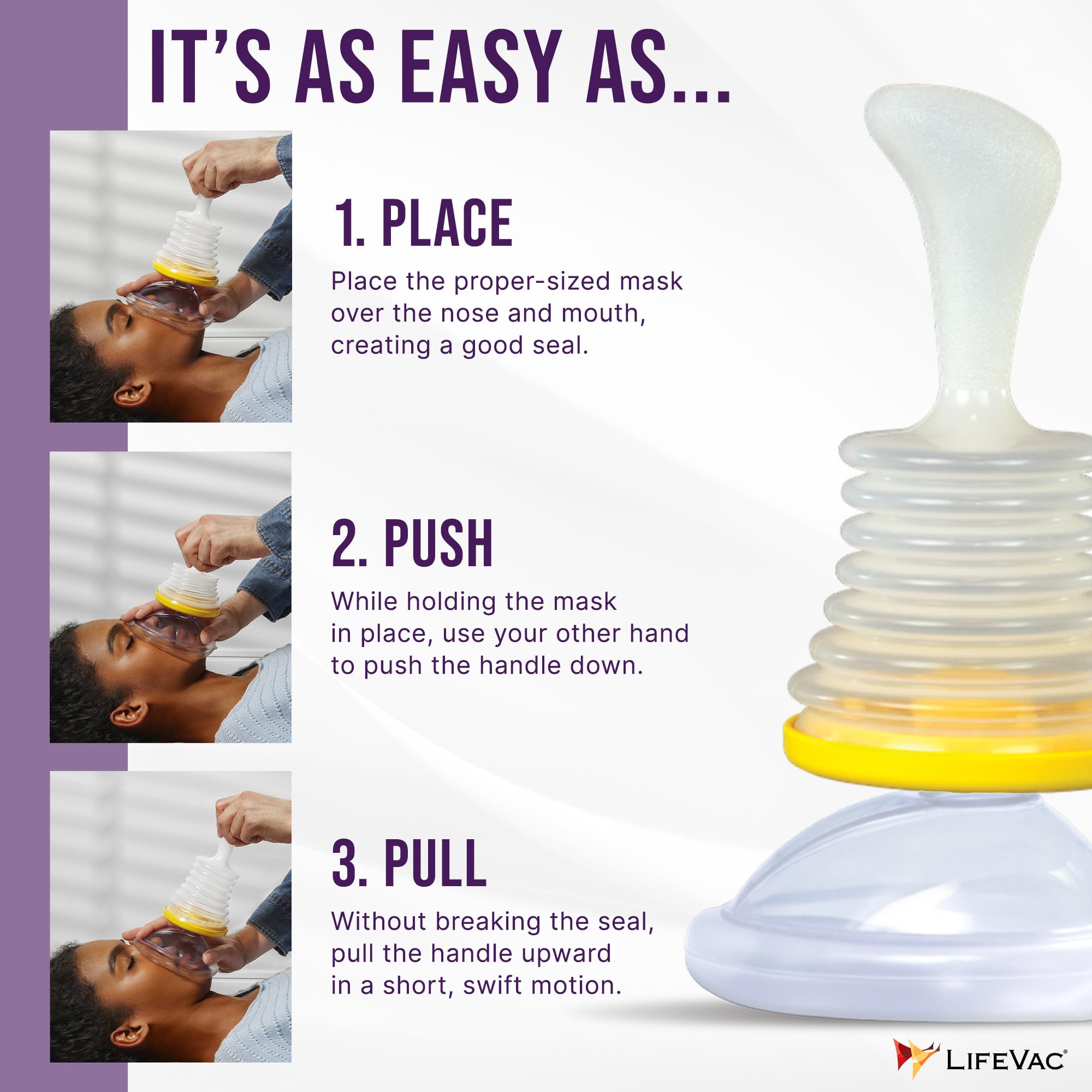 LifeVac in use on an adult mannequin demonstrating proper placement benefit