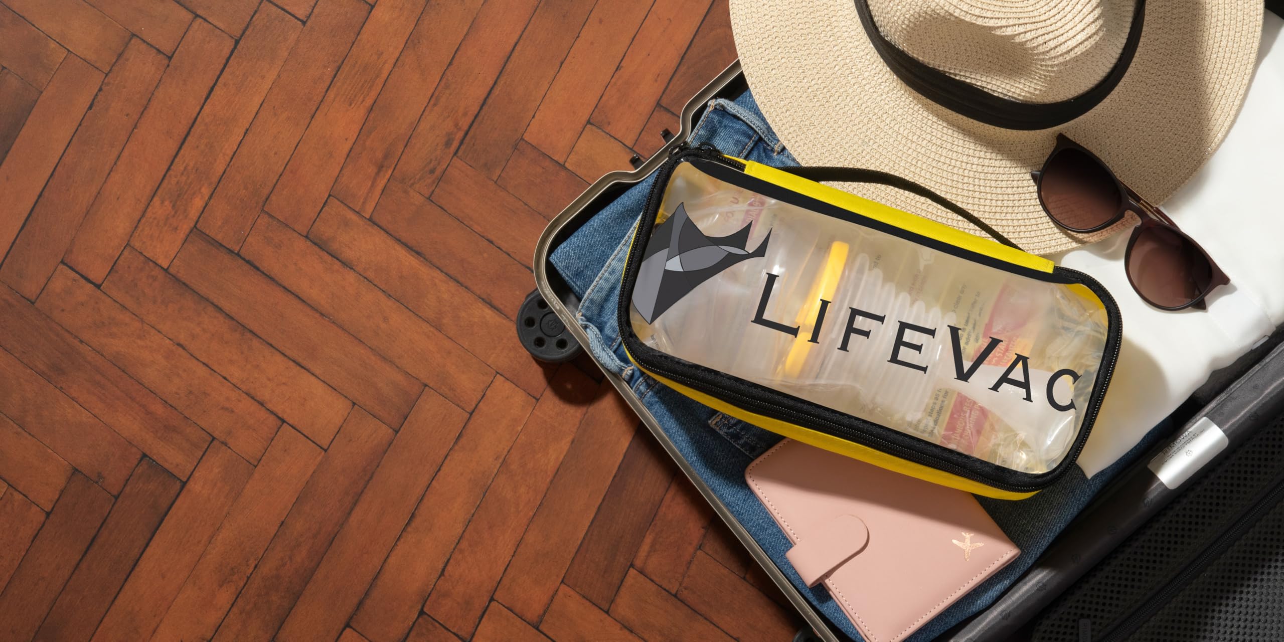 LifeVac travel kit tucked into backpack highlighting on-the-go protection