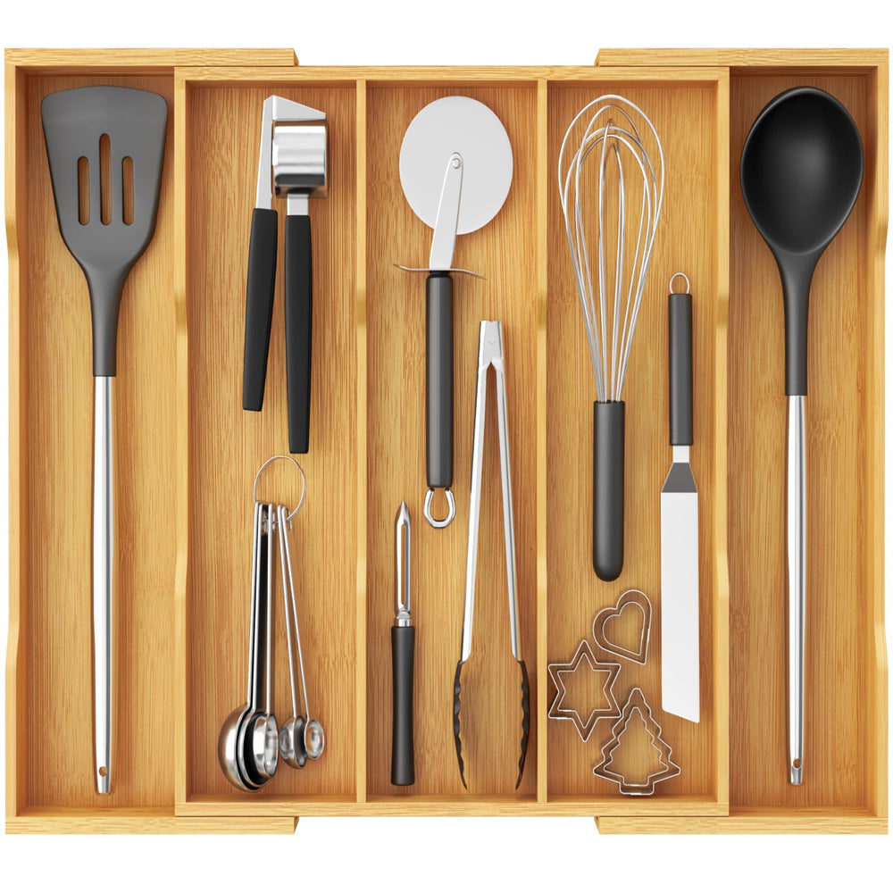 Lifewit bamboo organizer front view showing tidy compartments and natural finish