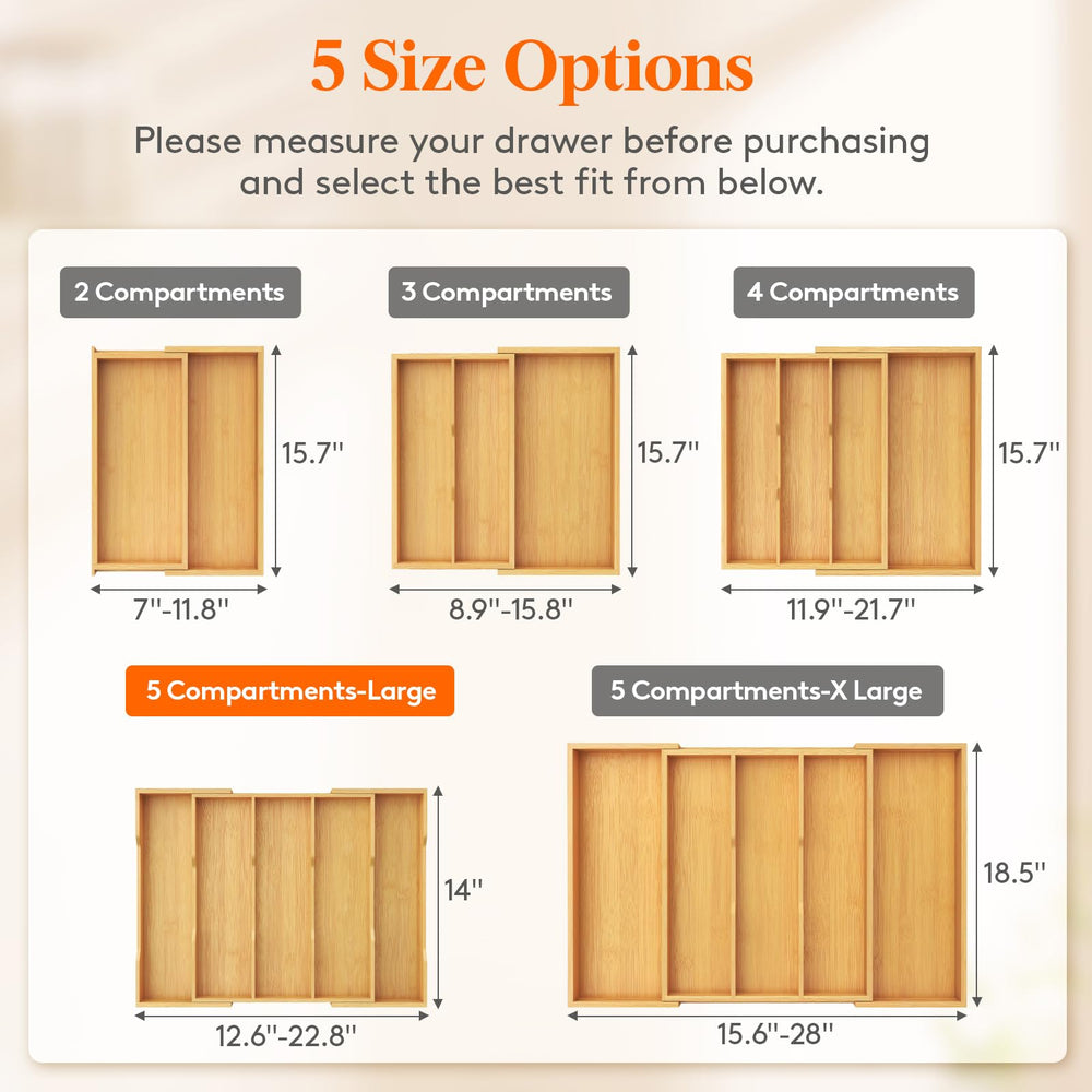 Lifewit bamboo grooved divider detail enabling easy utensil retrieval