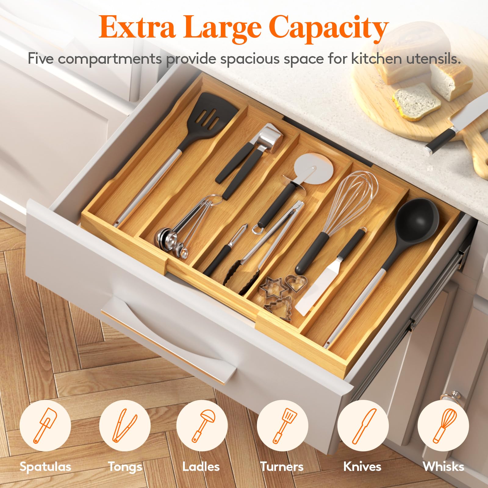 Lifewit bamboo smooth surface close-up highlighting scratch-resistant finish