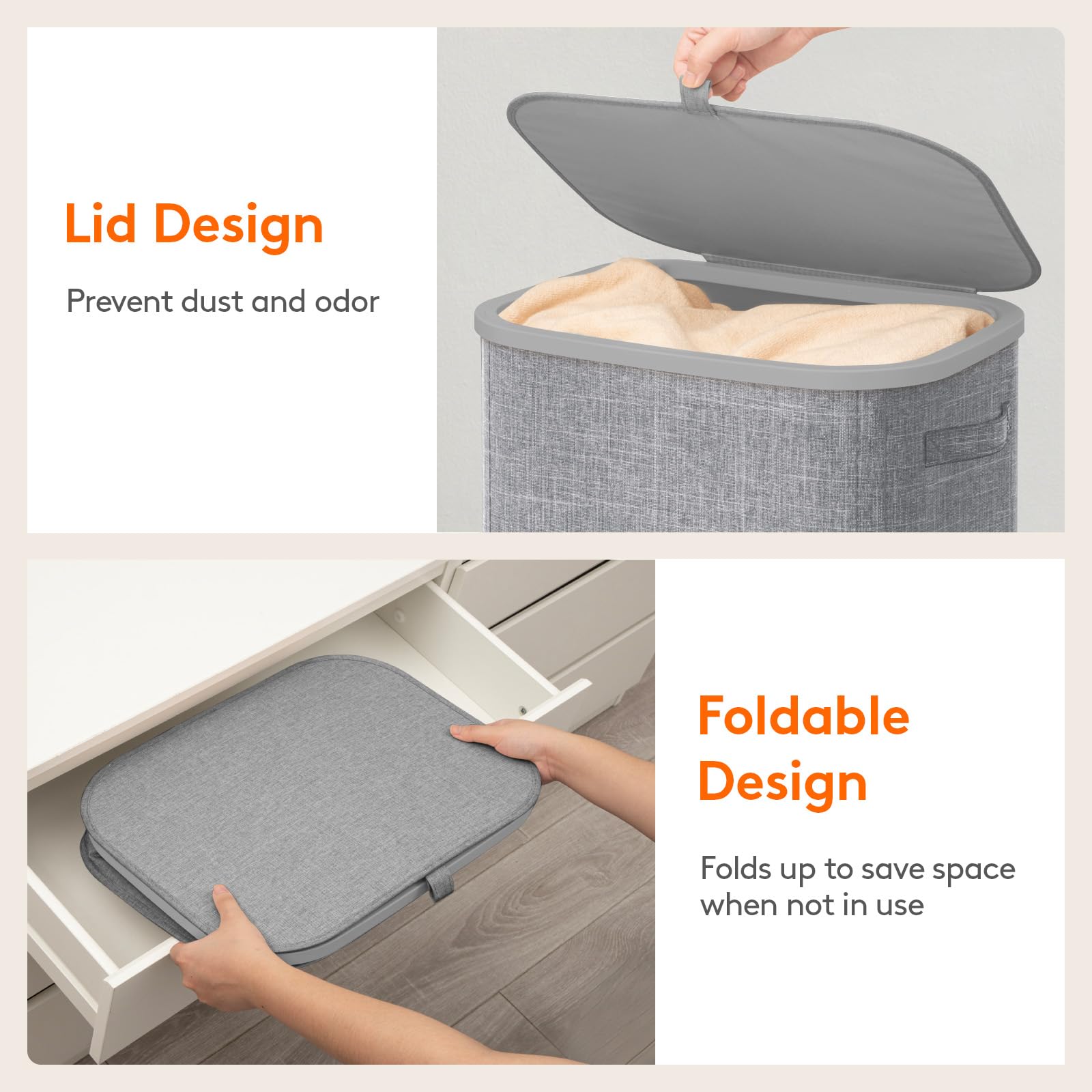 Lifewit folded hamper lying flat to demonstrate compact storage advantage