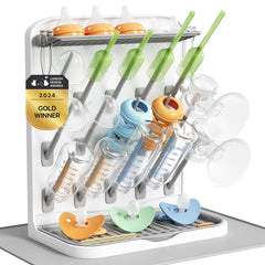 Lifewit front view of the drying rack showing organized bottles and pegs for quick drying