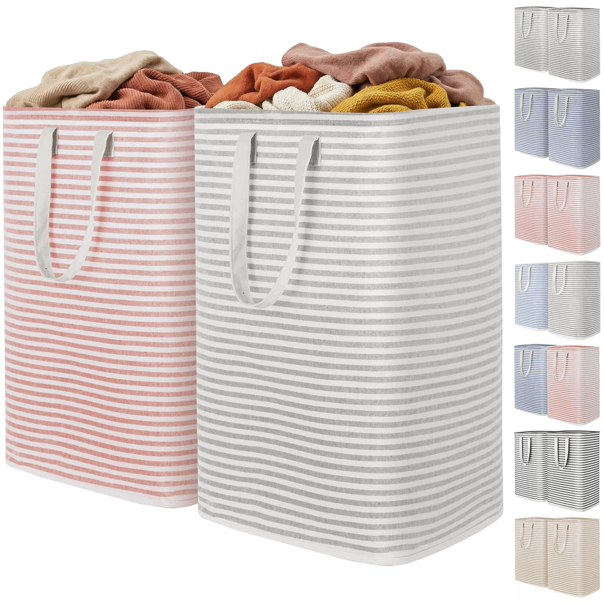 Lifewit front view of grey and pink hampers showing large capacity and upright stability
