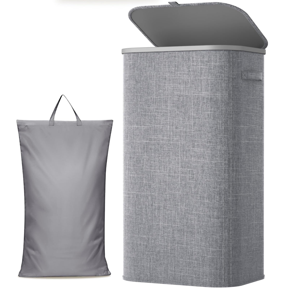 Lifewit front view of large 105L laundry basket showing covered storage benefit