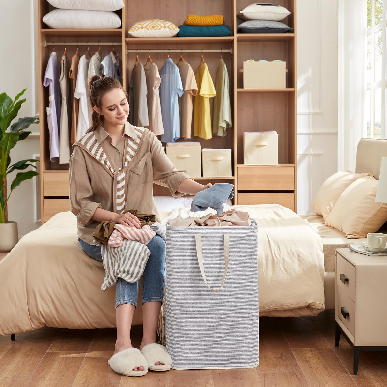 Lifewit hamper next to a closet to show scale and real-world size comparison