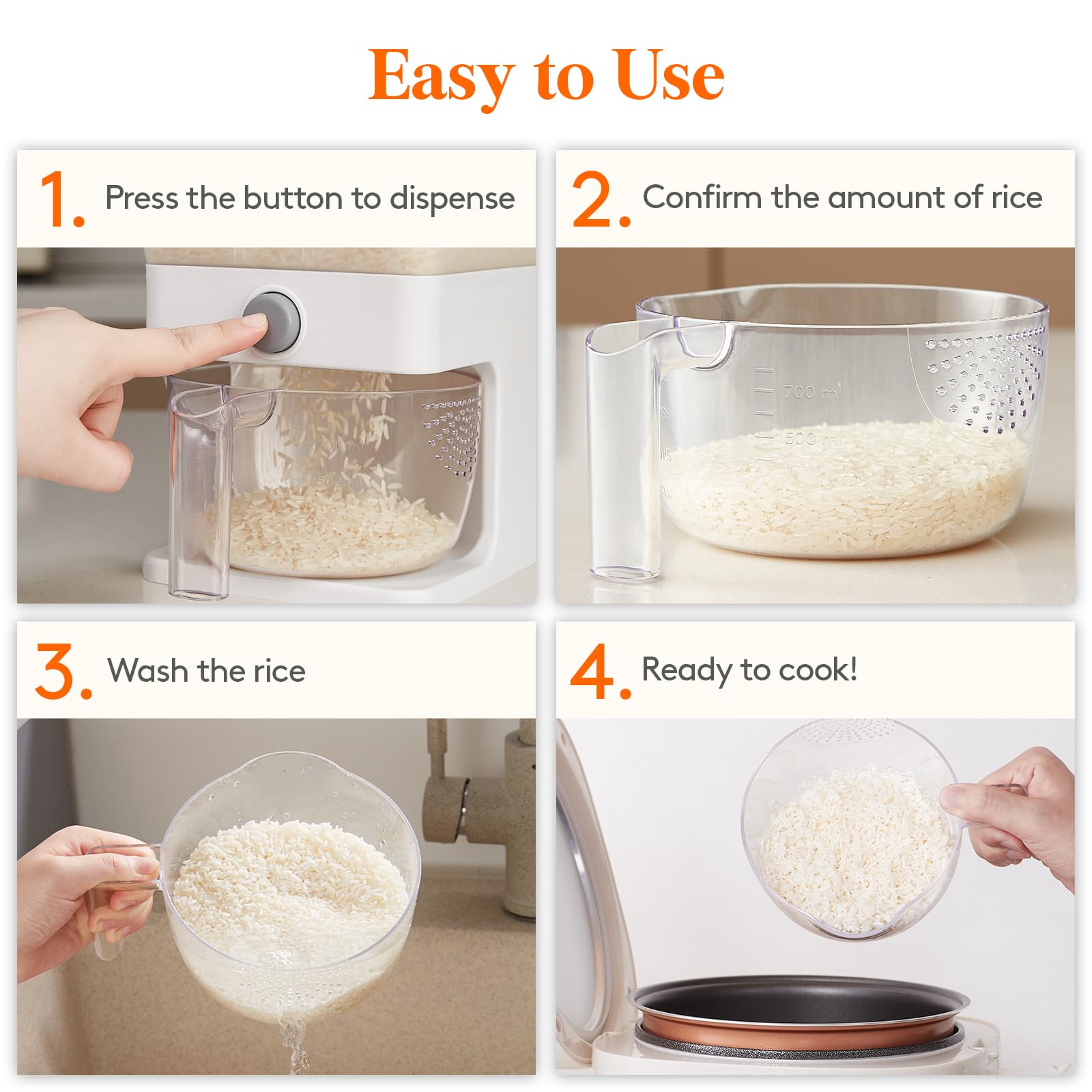 Lifewit measuring cup used to rinse rice saving time and avoiding extra strainers