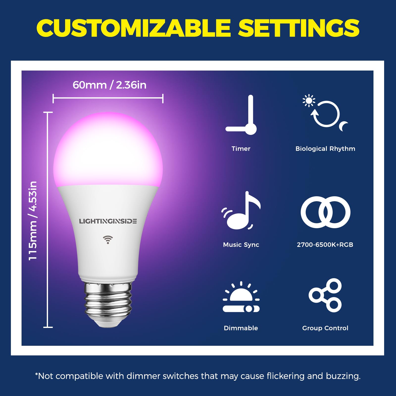 Lightinginside bulbs displaying vibrant RGB color modes for parties and ambiance
