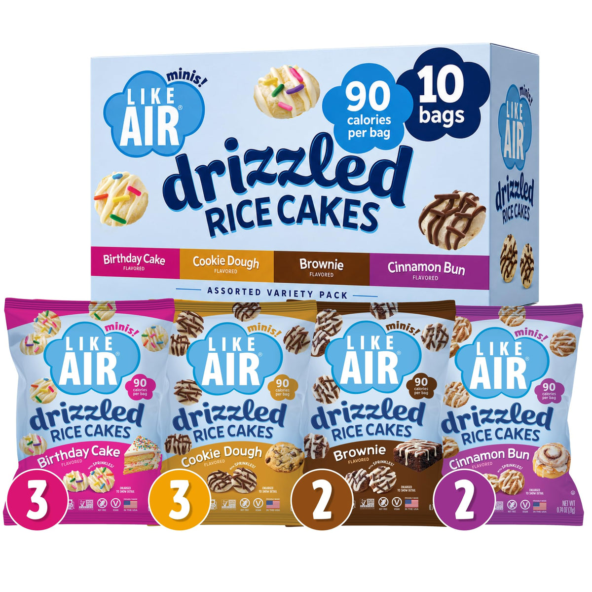 Like Air front packaging showing 10-count variety pack and benefits
