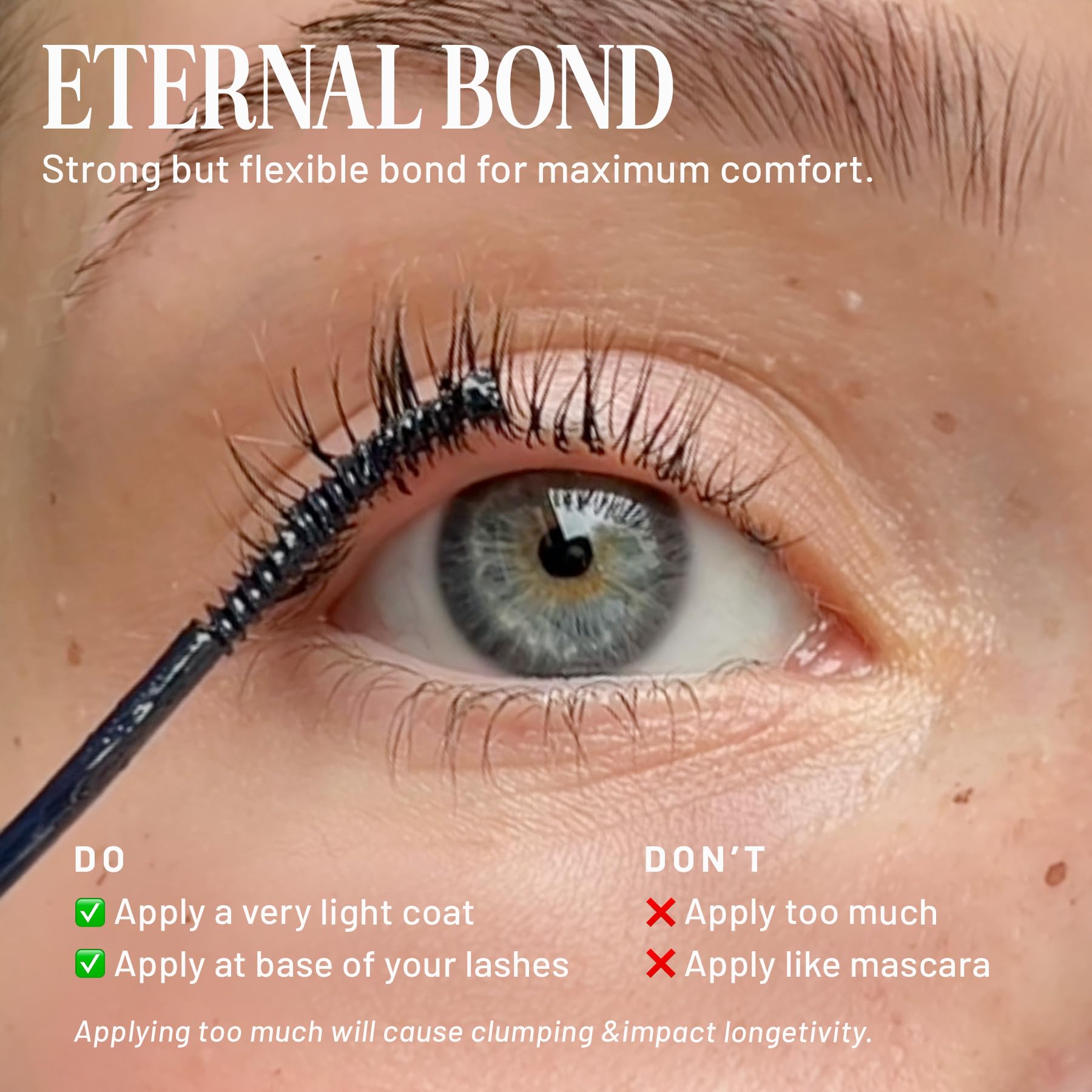 Lilac St being applied to a strip lash demonstrating controlled black line for seamless blend