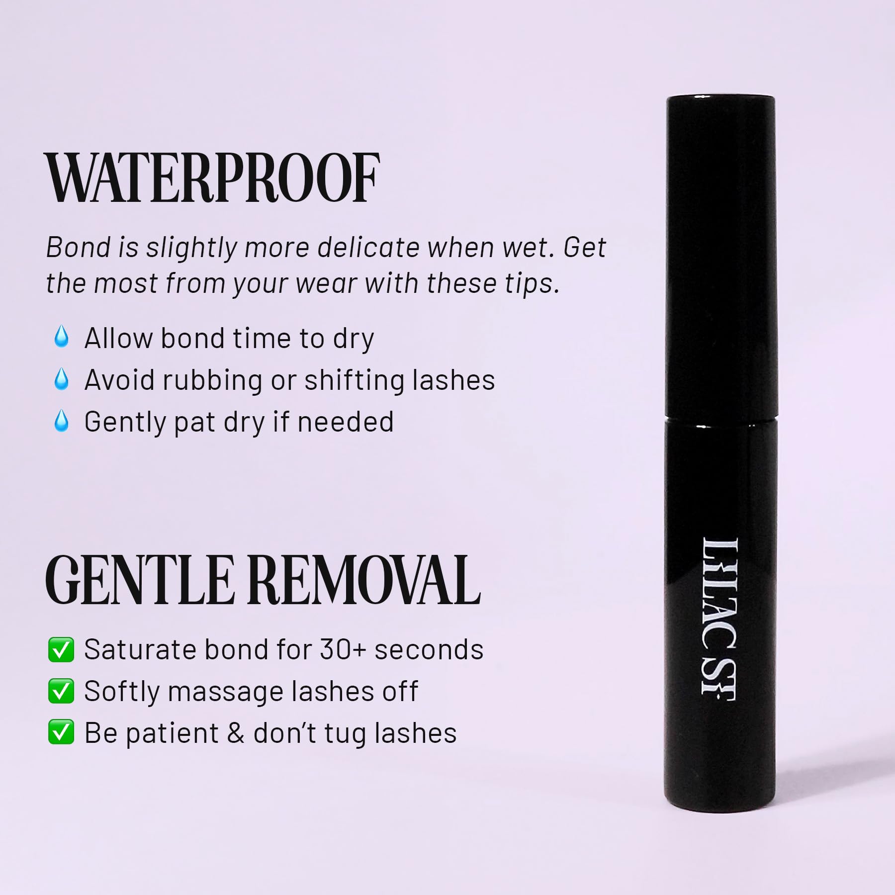 Lilac St tube held between fingers showing 0.16 fl oz size and easy portability