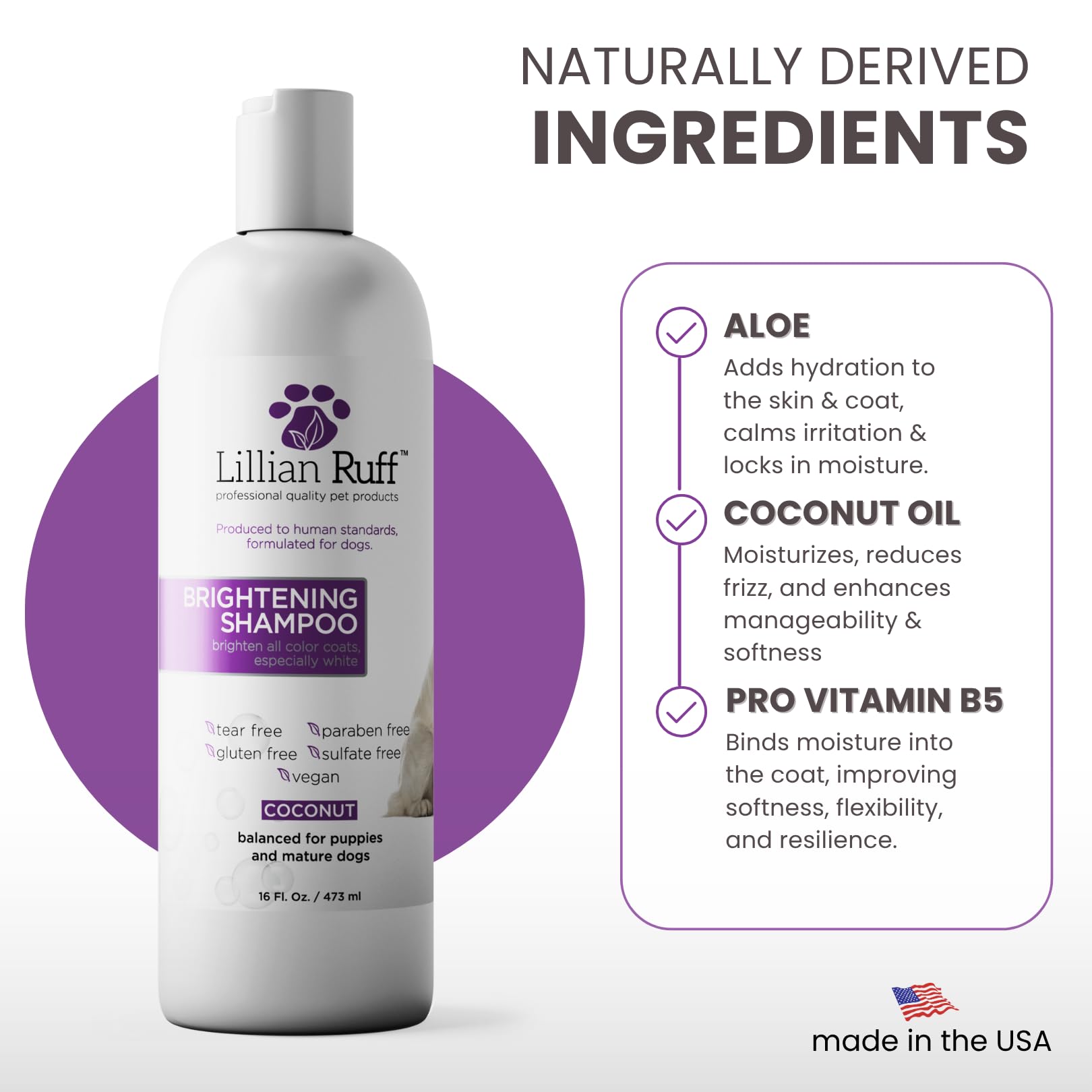 Lillian Ruff label detail highlighting ingredients like aloe and provitamin B5