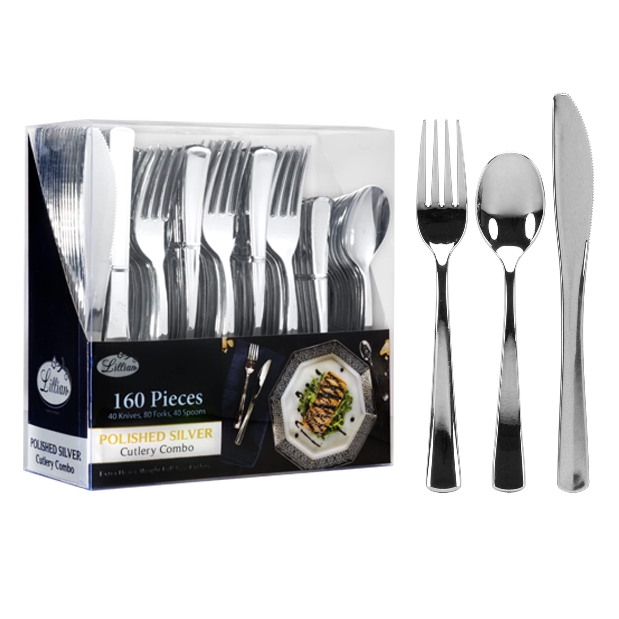 Lillian Tablesettings front packaging showing 160-piece value pack benefit
