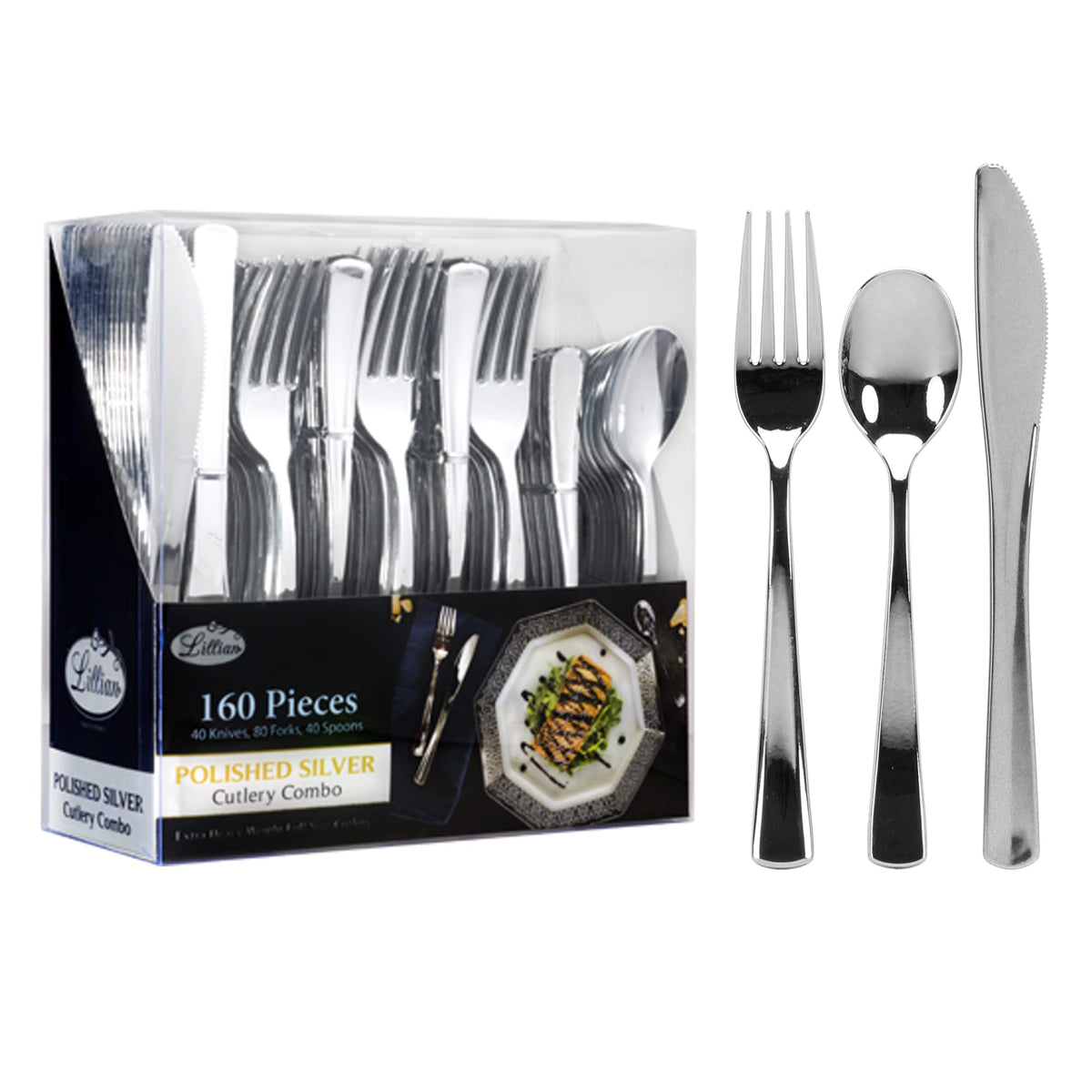 Lillian Tablesettings front packaging showing 160-piece value pack benefit