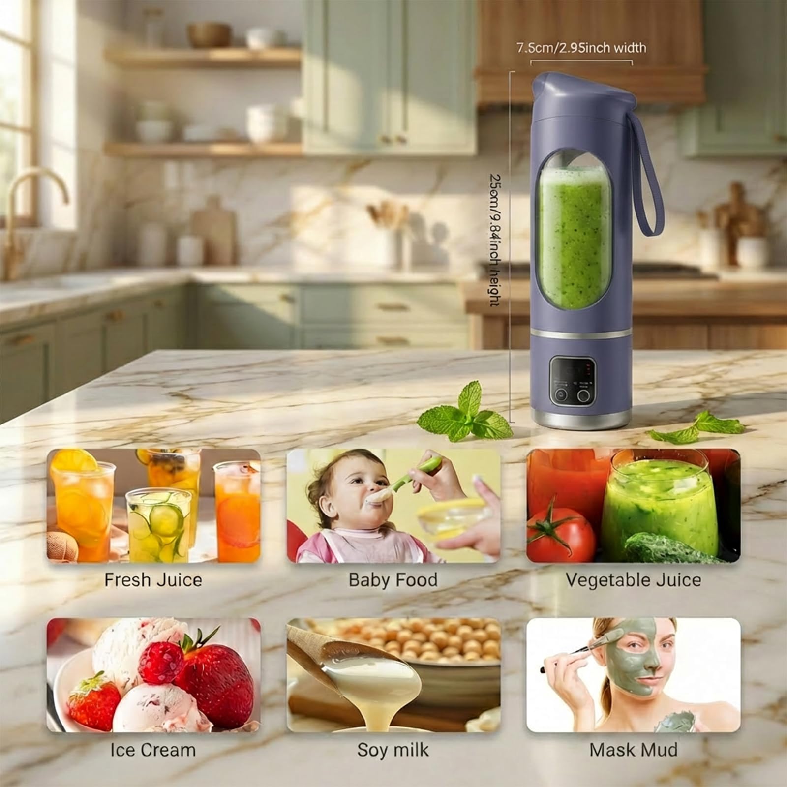 Lilogi blender on gym towel outdoors demonstrating fast on‑the‑go blending benefit