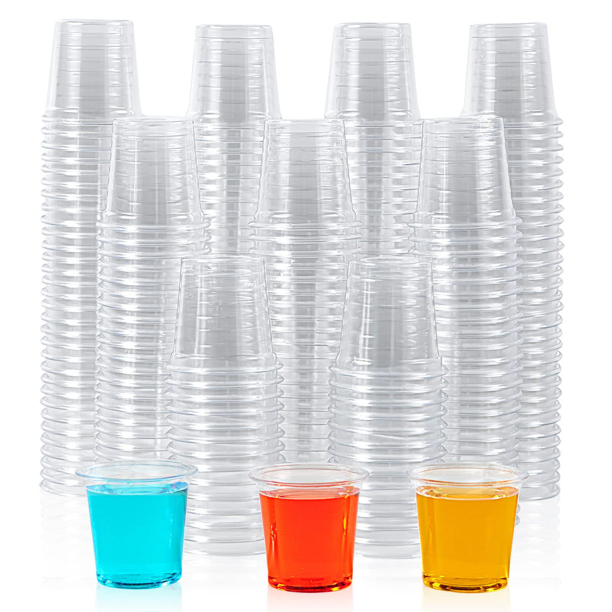 Lilymicky front pack of 500 clear shot glasses showing value and convenience