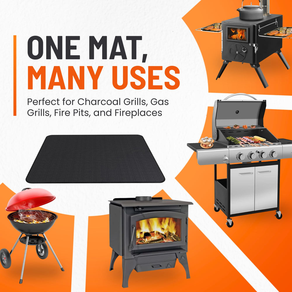 Linda's Essentials mat beside grill for scale showing ample 48x30 inch coverage