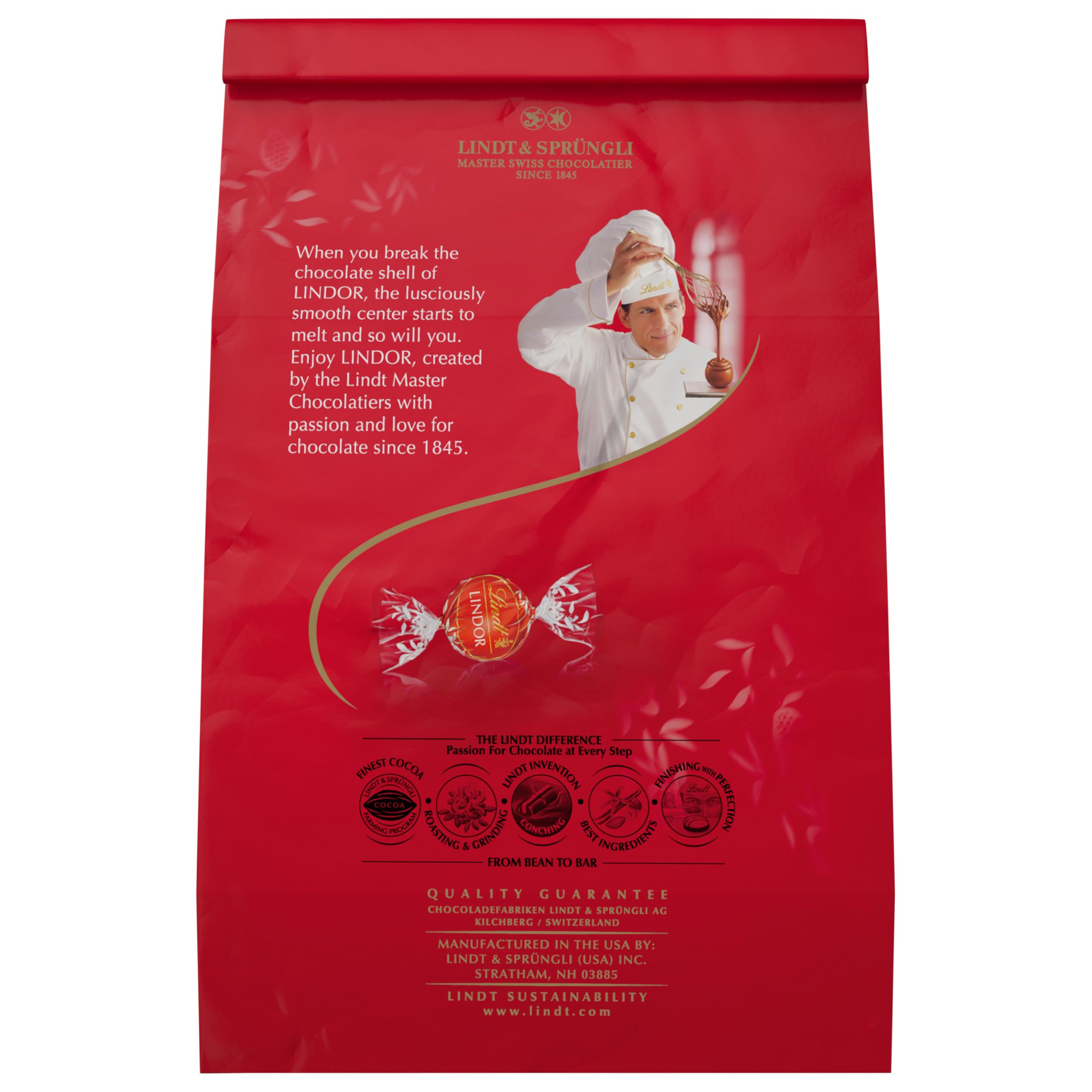 Close view of Lindt ingredient label showing quality sourcing information