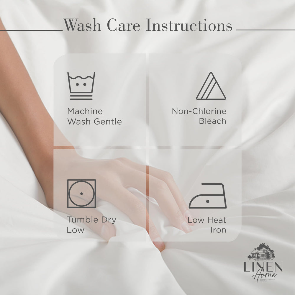 Linen Home styled bed in white illustrating crisp, hotel-like appearance