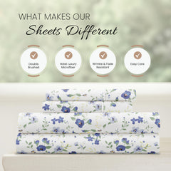 Linen Market Blossoms Light Blue floral pattern detail adding calming style to bedroom decor