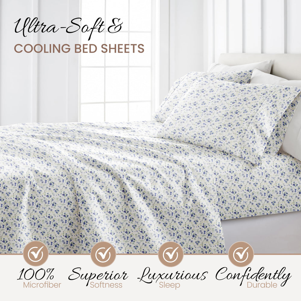 Linen Market sheets styled on a made queen bed showing how pattern enhances room aesthetics