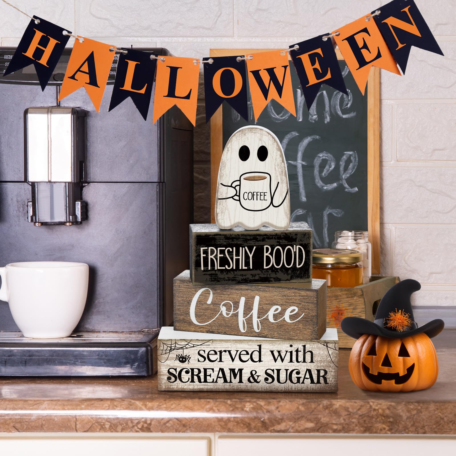 Lineshading coffee bar setup with set holding small treats for party styling
