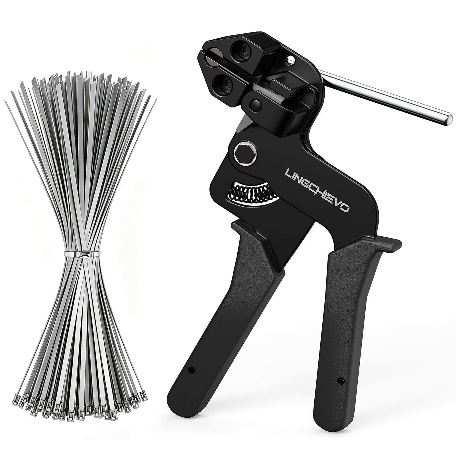 LingChievo zip tie gun and 100 stainless ties showing kit versatility and durability