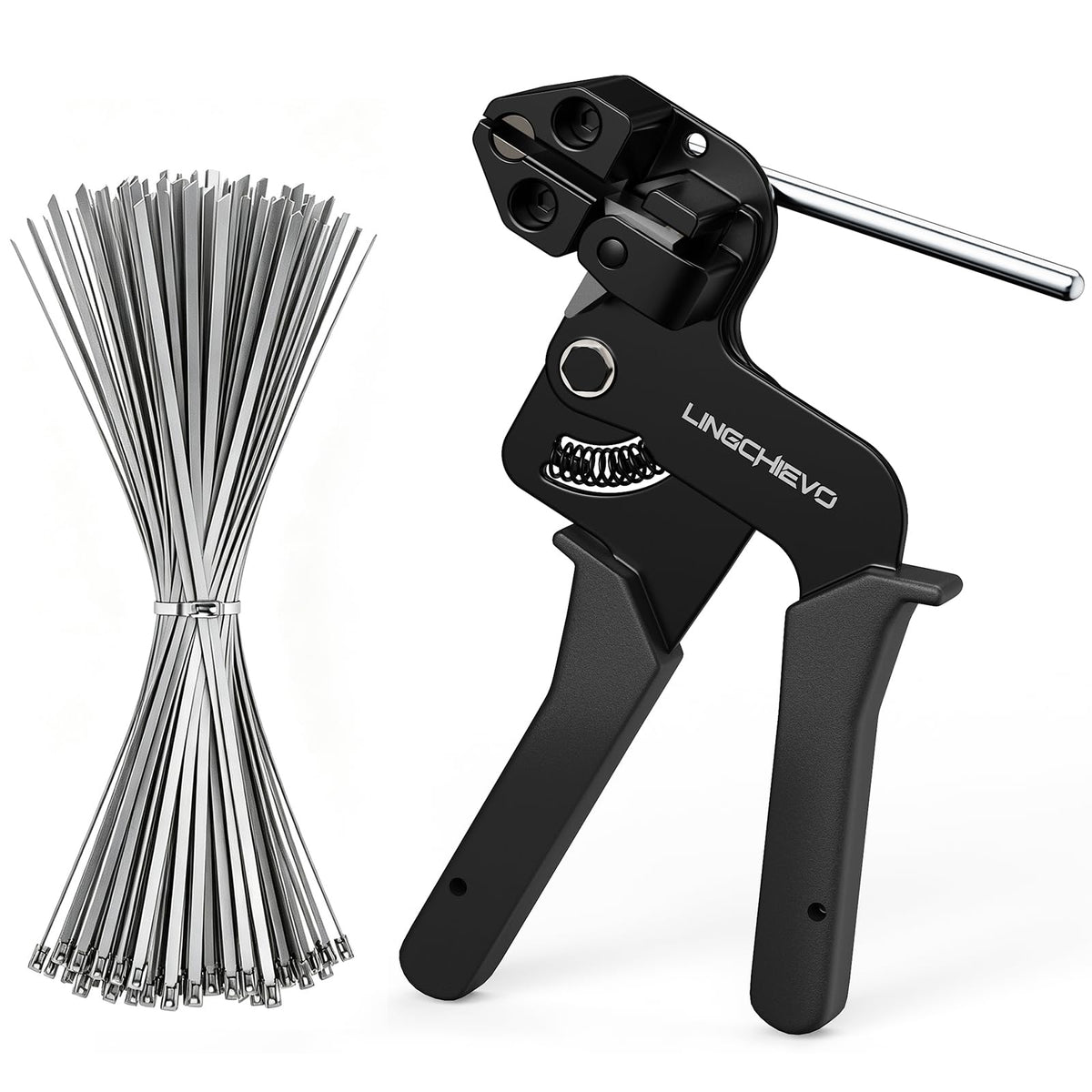 LingChievo zip tie gun and 100 stainless ties showing kit versatility and durability