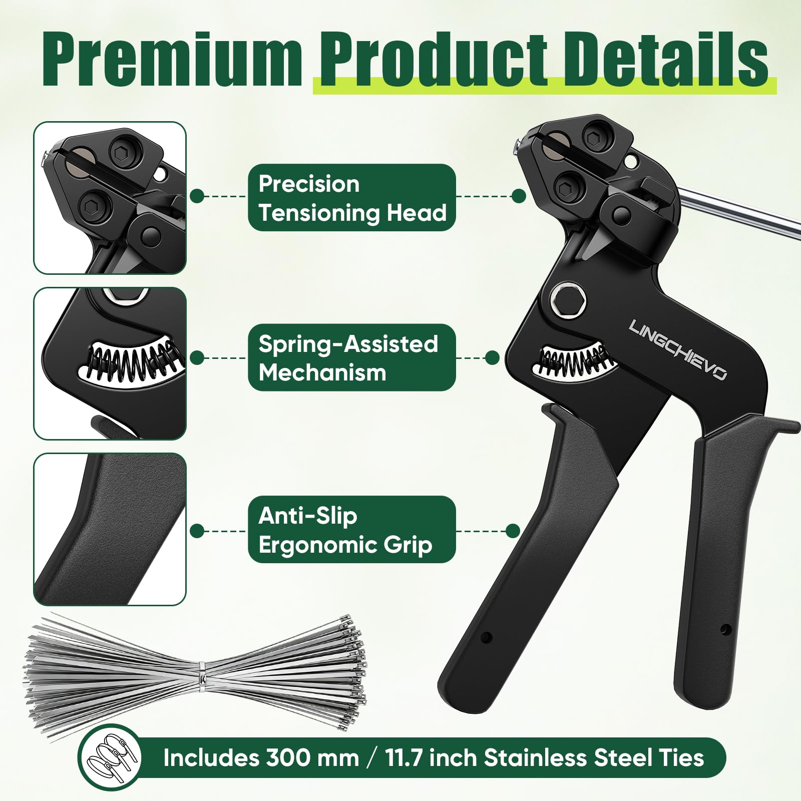 LingChievo stainless steel 11.8-inch ties bundled for corrosion-resistant fastening