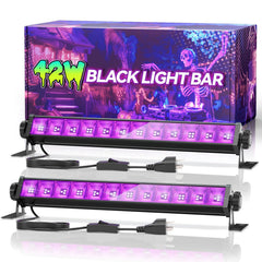 Linstaine front view of both black light bars highlighting strong glow effect