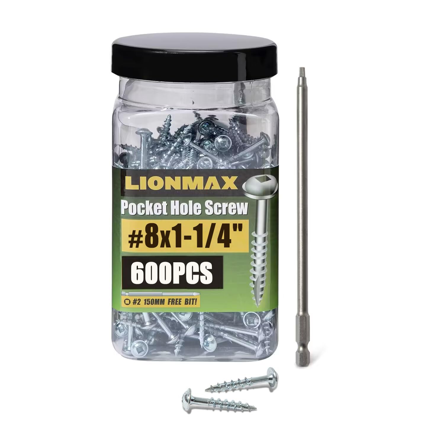 LIONMAX front packaging showing 600 screws and included bit for organization