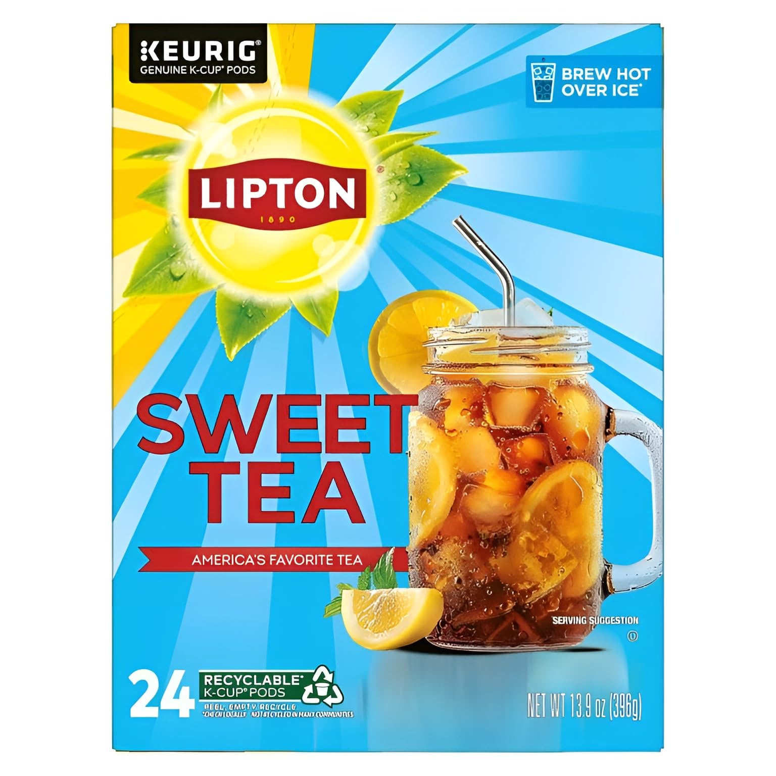 Lipton front packaging showing 24-count sweet tea pods and convenience