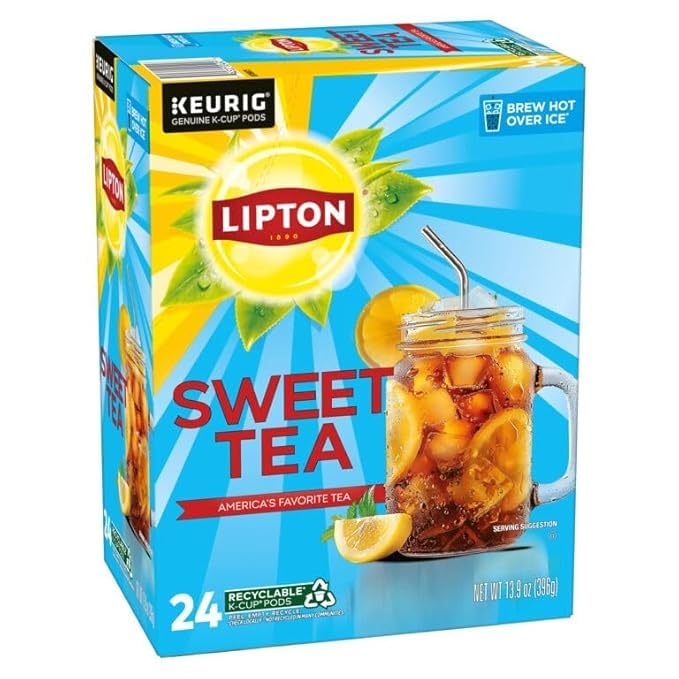 Box open with 24 Lipton K-Cup pods displaying quantity and value